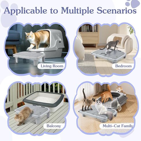 Cat Ramp for Litter Box,L19.7 x W16 inch Elevated Cat Litter Box Step,Adjustable Double Layered Litter Box Ramp with Filter Function,Suitable for Small & Elderly Cats(Grey) in Saudi Arabia