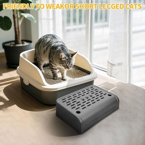 Cat Ramp for Litter Robot, Self Cleaning Cat Litter Box Step with Storage Litter Box Ramp for Small Step Stool with Filter Function Suitable for Small & Elderly Cats(Gray) in Kuwait