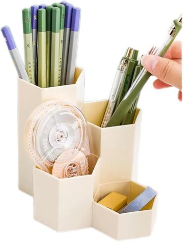 Pencil Holder Pen Cup Pen Holder Desktop Organizer Storage Case Stationery Organizer with 4 Compartment for School Home Office Supplies in Saudi Arabia