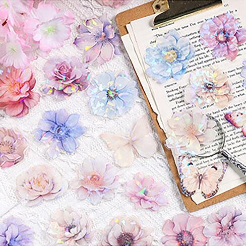Doraking 60 قطعة ملصقات زهرة لامعة لامعة لصحيفة اليومية ، شارات زخرفية مقاومة للماء لمستلزمات Scrapbooking Journal Phots Photo Photo Decor (Purple) in Saudi Arabia