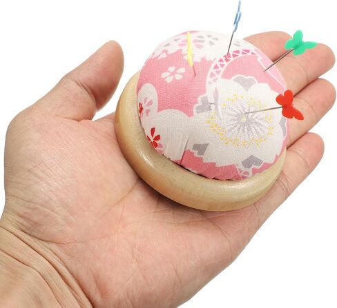 Harfington Pin Cushion قاعدة خشبية مع 50 قطعة دبابيس الخياطة مجموعة النمط الياباني مستديرة الحامل الإبرة لخياطة الإبرة خياطة الإبرة DIY ، نمط الأزهار الوردي in Saudi Arabia