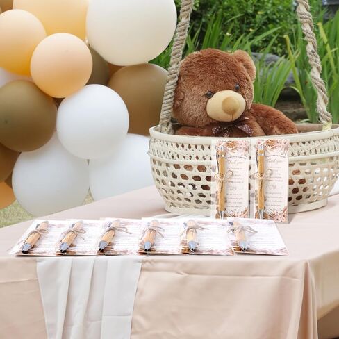 50 Sets Boho Baby Shower Gifts for Guest Wood Bamboo Baby Shower Pens Thank You Cards Retractable Ballpoint Pens Bohemian Pampas Grass Floral Baby Shower Boys Gifts Party Favors Souvenirs Prizes in Saudi Arabia
