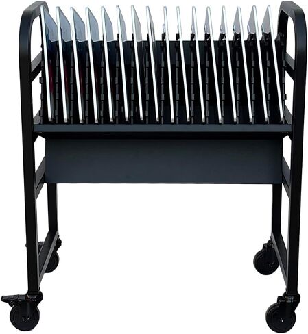 Workington 16-Device Mobile School Open School Cart Station لأجهزة iPad و Chromebooks والأجهزة اللوحية وأجهزة الكمبيوتر المحمولة مع شريط الطاقة المتضمن ، التجميع المطلوب ، 1005 أسود in Kuwait