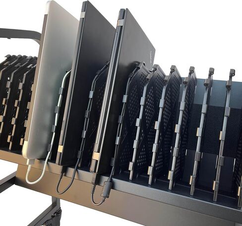 Workington 16-Device Mobile School Open School Cart Station لأجهزة iPad و Chromebooks والأجهزة اللوحية وأجهزة الكمبيوتر المحمولة مع شريط الطاقة المتضمن ، التجميع المطلوب ، 1005 أسود in Kuwait
