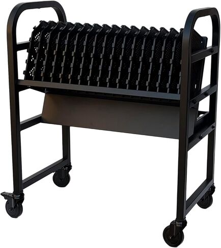 Workington 16-Device Mobile School Open School Cart Station لأجهزة iPad و Chromebooks والأجهزة اللوحية وأجهزة الكمبيوتر المحمولة مع شريط الطاقة المتضمن ، التجميع المطلوب ، 1005 أسود in Kuwait