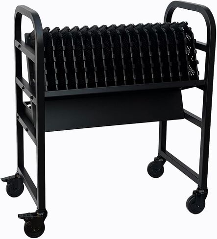 Workington 16-Device Mobile School Open School Cart Station لأجهزة iPad و Chromebooks والأجهزة اللوحية وأجهزة الكمبيوتر المحمولة مع شريط الطاقة المتضمن ، التجميع المطلوب ، 1005 أسود in Kuwait