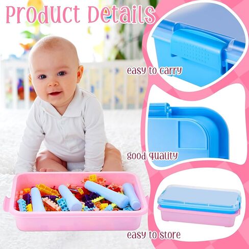 2 Pcs 15" Portable Sensory Bin Tray with Lid and Handle Transparent Lid Sensory Sand Box, Fill with Water, Sand, Beads and More, for Indoor Outdoor Sensory Activities Play(Pink, Blue) in Kuwait
