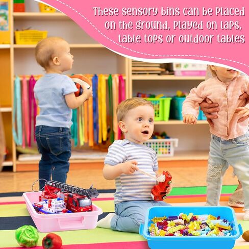 2 Pcs 15" Portable Sensory Bin Tray with Lid and Handle Transparent Lid Sensory Sand Box, Fill with Water, Sand, Beads and More, for Indoor Outdoor Sensory Activities Play(Pink, Blue) in Kuwait