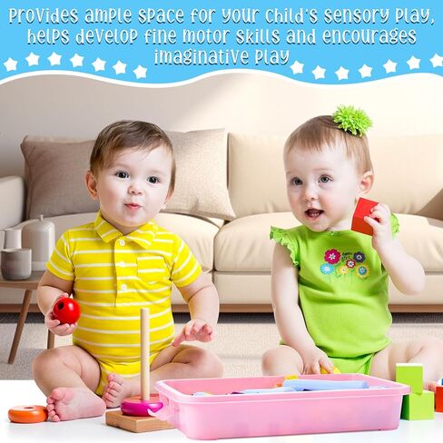 2 Pcs 15" Portable Sensory Bin Tray with Lid and Handle Transparent Lid Sensory Sand Box, Fill with Water, Sand, Beads and More, for Indoor Outdoor Sensory Activities Play(Pink, Blue) in Kuwait