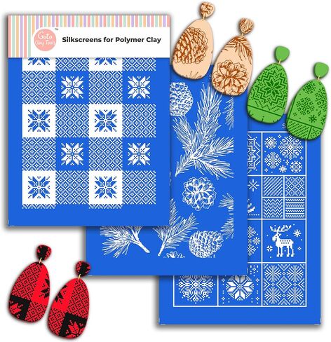 GOTO CLAY TOOLS Christmas Silk Screen Stencils for Polymer Clay, 3 PCS Ho Ho Pattern Silkscreen for Polymer Clay Earring Making, Reusable Palm Leaves Silk Screen Stencils SSCMB-64 in Saudi Arabia