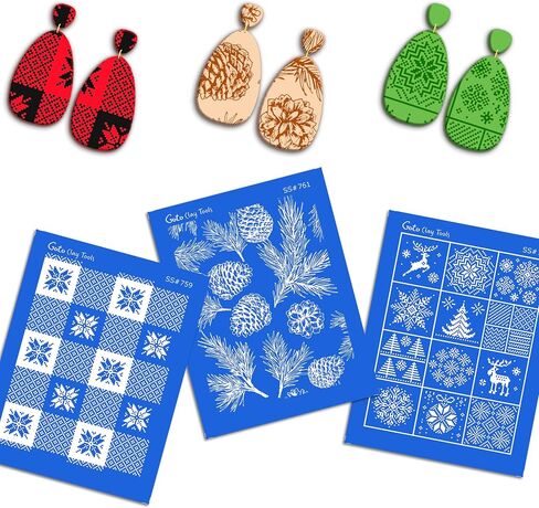 GOTO CLAY TOOLS Christmas Silk Screen Stencils for Polymer Clay, 3 PCS Ho Ho Pattern Silkscreen for Polymer Clay Earring Making, Reusable Palm Leaves Silk Screen Stencils SSCMB-64 in Saudi Arabia