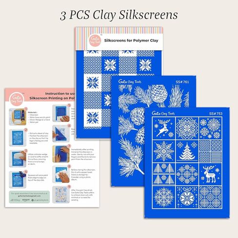 GOTO CLAY TOOLS Christmas Silk Screen Stencils for Polymer Clay, 3 PCS Ho Ho Pattern Silkscreen for Polymer Clay Earring Making, Reusable Palm Leaves Silk Screen Stencils SSCMB-64 in Saudi Arabia