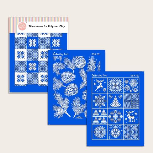 GOTO CLAY TOOLS Christmas Silk Screen Stencils for Polymer Clay, 3 PCS Ho Ho Pattern Silkscreen for Polymer Clay Earring Making, Reusable Palm Leaves Silk Screen Stencils SSCMB-64 in Saudi Arabia