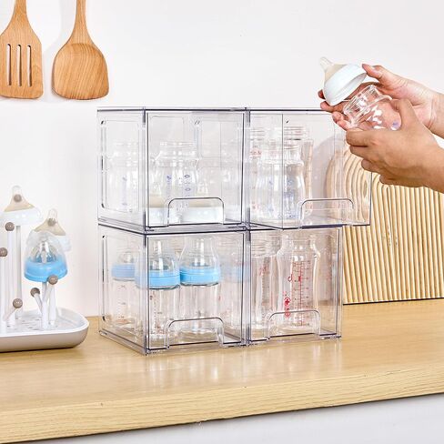 Vtopmart 4 Pack Stackable Storage Drawers, 6.6''Tall Acrylic Bathroom Makeup Organizers,Clear Plastic Storage Bins For Vanity, Undersink, Kitchen Cabinet,Pantry Organization and Storage in Kuwait