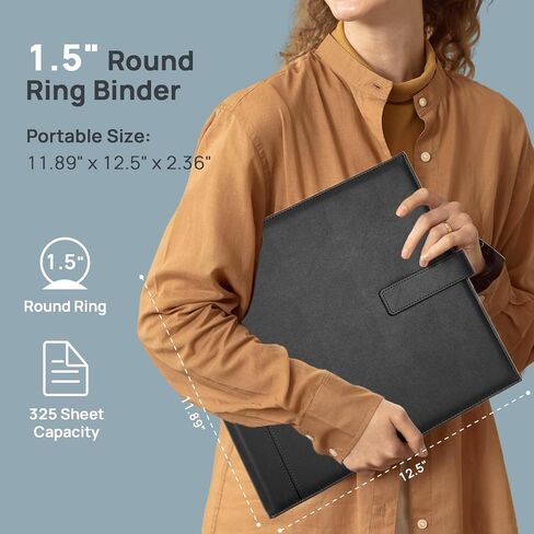 POPRUN PU Leather 1.5 Inch 3 Ring Binder, Professional Business Organizer- Includes PP Dividers, 100GSM / Grade AA Filler Papers, Card &Sticker for Tab- Ideal for Office Presentation Meetings, Black in Saudi Arabia