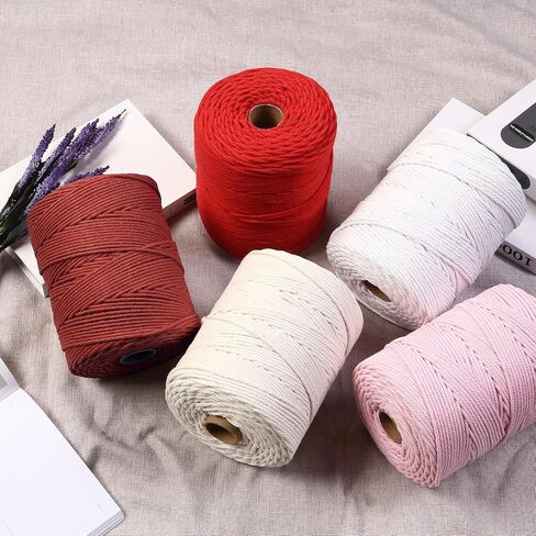 Macrame Cord 4mm x 328yards Natural Cotton Cord Colored Macrame Rope Macrame Supplies Macrame Cotton Rope Soft Craft Rope Macrame Yarn for Plant Hanger Hanger Dreamcatcher in Kuwait