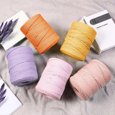Macrame Cord 4mm x 328yards Natural Cotton Cord Colored Macrame Rope Macrame Supplies Macrame Cotton Rope Soft Craft Rope Macrame Yarn for Plant Hanger Hanger Dreamcatcher in Kuwait