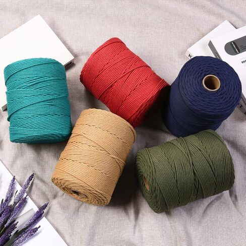 Macrame Cord 4mm x 328yards Natural Cotton Cord Colored Macrame Rope Macrame Supplies Macrame Cotton Rope Soft Craft Rope Macrame Yarn for Plant Hanger Hanger Dreamcatcher in Kuwait