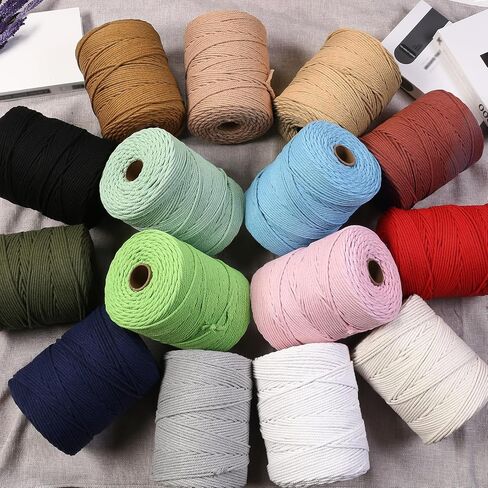 Macrame Cord 4mm x 328yards Natural Cotton Cord Colored Macrame Rope Macrame Supplies Macrame Cotton Rope Soft Craft Rope Macrame Yarn for Plant Hanger Hanger Dreamcatcher in Kuwait