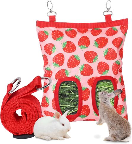 Rabbit Hay Feeder, 2 Hole Hanging Hay Bag for Rabbits Guinea Pig Bunny Chinchillas Washable Rabbit Hay Holder 11x9.8inch in Saudi Arabia