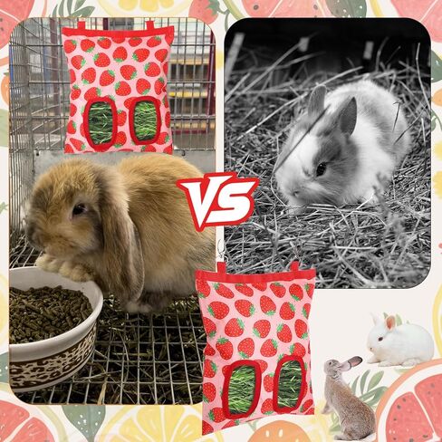 Rabbit Hay Feeder, 2 Hole Hanging Hay Bag for Rabbits Guinea Pig Bunny Chinchillas Washable Rabbit Hay Holder 11x9.8inch in Saudi Arabia