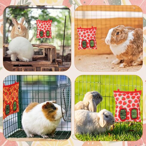 Rabbit Hay Feeder, 2 Hole Hanging Hay Bag for Rabbits Guinea Pig Bunny Chinchillas Washable Rabbit Hay Holder 11x9.8inch in Saudi Arabia