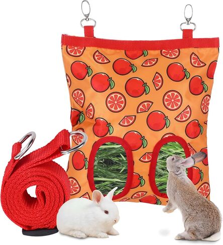 Rabbit Hay Feeder, 2 Hole Hanging Hay Bag for Rabbits Guinea Pig Bunny Chinchillas Washable Rabbit Hay Holder 11x9.8inch in Saudi Arabia