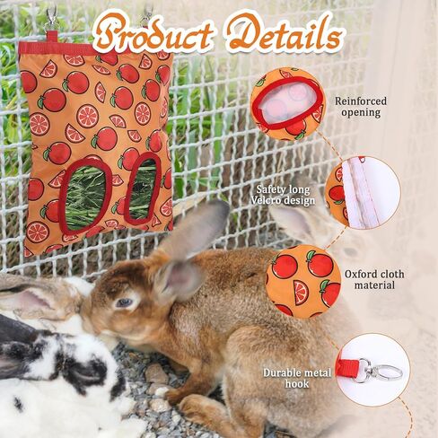 Rabbit Hay Feeder, 2 Hole Hanging Hay Bag for Rabbits Guinea Pig Bunny Chinchillas Washable Rabbit Hay Holder 11x9.8inch in Saudi Arabia
