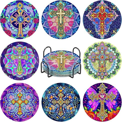 8 Pcs Diamond Art Coasters with Holder Cactus Diamond Painting Coasters Kit for Adults Beginners DIY Diamond Art Dot Coasters Diamond Art Painting Kits. 4 x 4 inch in Saudi Arabia