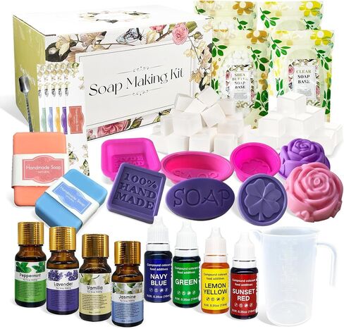 PIUH Starter Soap Making kit for Adults Kids, Soap Making Supplies Kits with Melt and Pour Shea Butter & Glycerin Soap Base, Silicone Molds, 4 Fragrances and Dyes for DIY Soaps Craft Kit for Beginners in Saudi Arabia