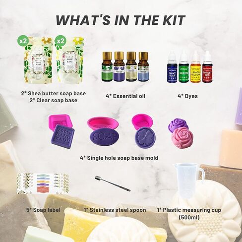 PIUH Starter Soap Making kit for Adults Kids, Soap Making Supplies Kits with Melt and Pour Shea Butter & Glycerin Soap Base, Silicone Molds, 4 Fragrances and Dyes for DIY Soaps Craft Kit for Beginners in Saudi Arabia