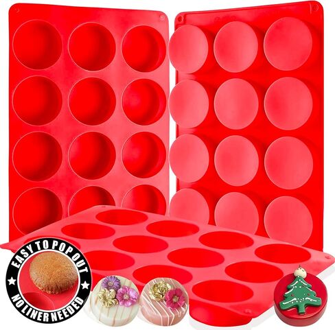 (2 Pack) 8-Cavity Round Silicone Mold for Soap, Cake, Bread, Cupcake, Cheesecake, Cornbread, Muffin, Brownie, and More in Saudi Arabia
