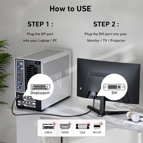 BENFEI DisplayPort to DVI 6 Feet Cable, Uni-Directional in Kuwait