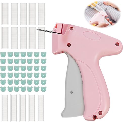 Stitch Gun Quick Fixer for Clothes, Micro Tagging Gun Easy Stitch Hemming Gun with 100 Luminous Buttons & 1100 Pcs Fasteners, Mini Speedy Sticky Sewing Tag Gun Hemming Tool (Pink) (Pink) in Saudi Arabia