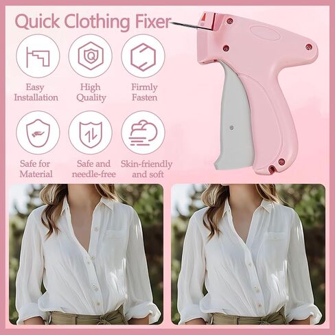 Stitch Gun Quick Fixer for Clothes, Micro Tagging Gun Easy Stitch Hemming Gun with 100 Luminous Buttons & 1100 Pcs Fasteners, Mini Speedy Sticky Sewing Tag Gun Hemming Tool (Pink) (Pink) in Saudi Arabia