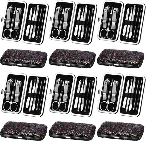 Geosar 12 Sets Christmas Manicure Gift Set Nail Clippers Glitter Rose Gold 8 in 1 Stainless Steel Grooming Kit Nail Care Tools with Luxurious Travel Case for Men Women Personal Care in Kuwait