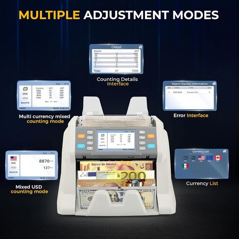 RIBAO MC-50 Premium Bank Grade Money Counter Machine Multi Currency Mixed Denomination Bill Cash Value Counter 2 CIS/UV/MG/MT/IR Serial Number Recording in Saudi Arabia