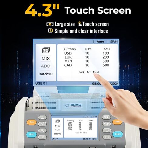 RIBAO MC-50 Premium Bank Grade Money Counter Machine Multi Currency Mixed Denomination Bill Cash Value Counter 2 CIS/UV/MG/MT/IR Serial Number Recording in Saudi Arabia