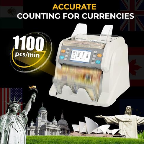 RIBAO MC-50 Premium Bank Grade Money Counter Machine Multi Currency Mixed Denomination Bill Cash Value Counter 2 CIS/UV/MG/MT/IR Serial Number Recording in Saudi Arabia