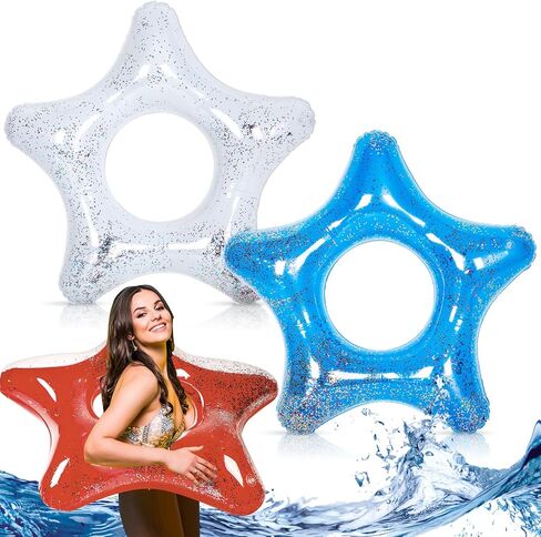 American Stars Pool Float Inflatable Pool Float Filled with Stars Confetti 4th of July Toys Patriotic Swimming Rings Floating Lounger for Summer Party Independence Day Decoration in Kuwait