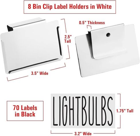 Talented Kitchen 8 Piece Metal Basket Labels Clip On Holders with 40 Labels for Kitchen Storage, White Label Clips for Storage Bins in Kuwait