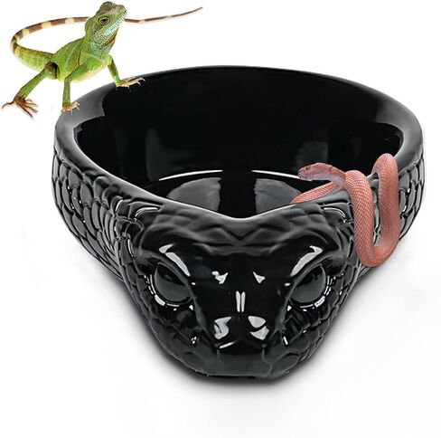 Sturdy Snake Water Bowl,Reptile Food Dish,Sturdy Resin Dish,for Lizards Snakes Bearded Dragons Gecko Small Pet(6.3" L x 4.7" W x 1.6" H) (Black) in Kuwait