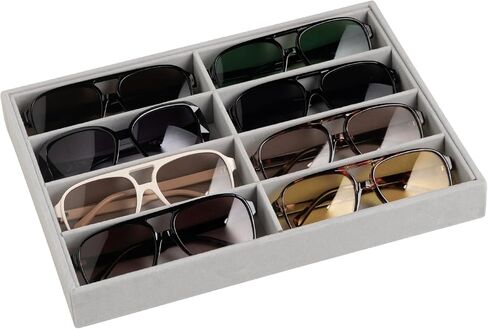 Frebeauty Sunglass Organizer,Velvet Glasses Organizer,8-Slot Sunglasses Tray with Clear Lid,Men's/Women's Sunglasses Box,Sunglass Case,13.3 x 9.6 x 2.2 Inches,Eyeglass/Eyewear Display Tray(Ink black) in Saudi Arabia