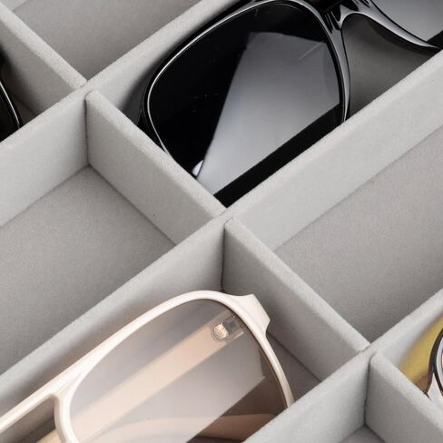 Frebeauty Sunglass Organizer,Velvet Glasses Organizer,8-Slot Sunglasses Tray with Clear Lid,Men's/Women's Sunglasses Box,Sunglass Case,13.3 x 9.6 x 2.2 Inches,Eyeglass/Eyewear Display Tray(Ink black) in Saudi Arabia