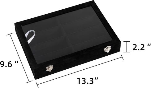 Frebeauty Sunglass Organizer,Velvet Glasses Organizer,8-Slot Sunglasses Tray with Clear Lid,Men's/Women's Sunglasses Box,Sunglass Case,13.3 x 9.6 x 2.2 Inches,Eyeglass/Eyewear Display Tray(Ink black) in Saudi Arabia