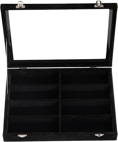 Frebeauty Sunglass Organizer,Velvet Glasses Organizer,8-Slot Sunglasses Tray with Clear Lid,Men's/Women's Sunglasses Box,Sunglass Case,13.3 x 9.6 x 2.2 Inches,Eyeglass/Eyewear Display Tray(Ink black) in Saudi Arabia