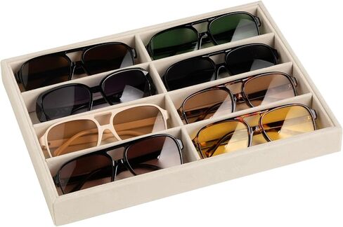 Frebeauty Sunglass Organizer,Velvet Glasses Organizer,8-Slot Sunglasses Tray with Clear Lid,Men's/Women's Sunglasses Box,Sunglass Case,13.3 x 9.6 x 2.2 Inches,Eyeglass/Eyewear Display Tray(Ink black) in Saudi Arabia