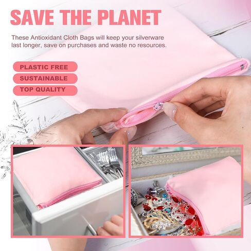 Sanwuta 8 Pcs Zippered Silver Storage Bags Anti Tarnish Silver Pouches Keeper Jewelry Storage Protector Bags(7.9 x 7.9 Inch,Black) in Kuwait