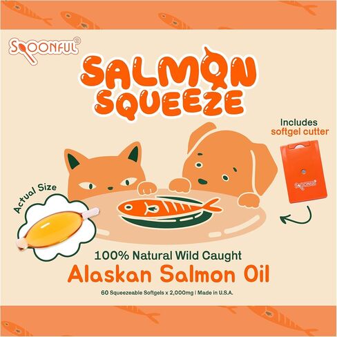 Spoonful Salmon Squeeze - 100% Natural Wild-Caught Alaskan Salmon Oil – 2,000 mg Omega-3 Softgel, 60 Squeezeable Softgels | DHA, EPA & Natural Astaxanthin, Non-GMO, Sustainable, Made in USA (60) in Kuwait