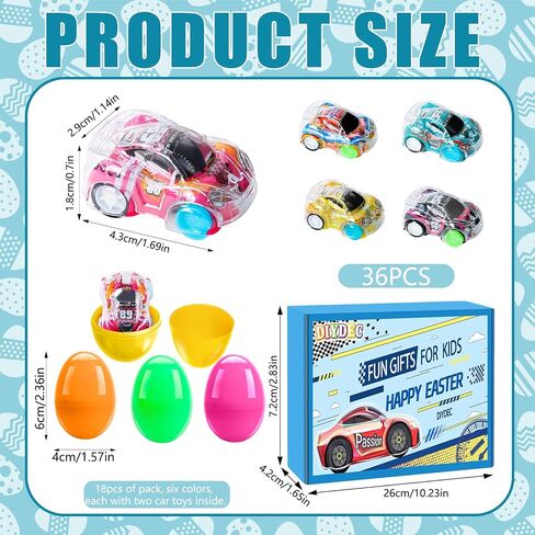 12pcs prected eggs Easter Eggs with Pull Back Car Toys ، و Mini Race Cars Homps for Kids Party Forms Stuffers for Boy Girl Holiday School School Justs Goodie Bags Fulers in Kuwait